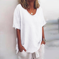 Relaxed fit blouse featuring a stylish V-neck design, perfect for casual outings and comfortable wear. 2