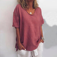 Relaxed fit blouse featuring a stylish V-neck design, perfect for casual outings and comfortable wear. 3