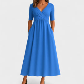 Elegant midi dress featuring a stylish V-neckline and a flattering silhouette, perfect for any occasion. 3