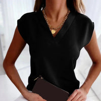 Women's short sleeve top with a stylish V-neckline, perfect for casual outings and summer wear. 7