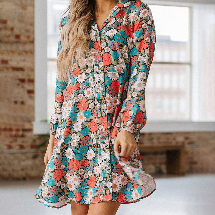 Elodie™ - Chic Floral Shirt Dress