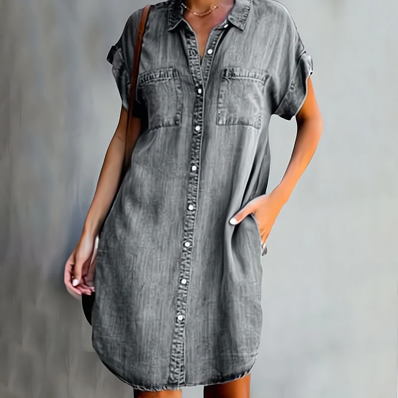 Zoe Lightweight Denim Dress with Belly Coverage