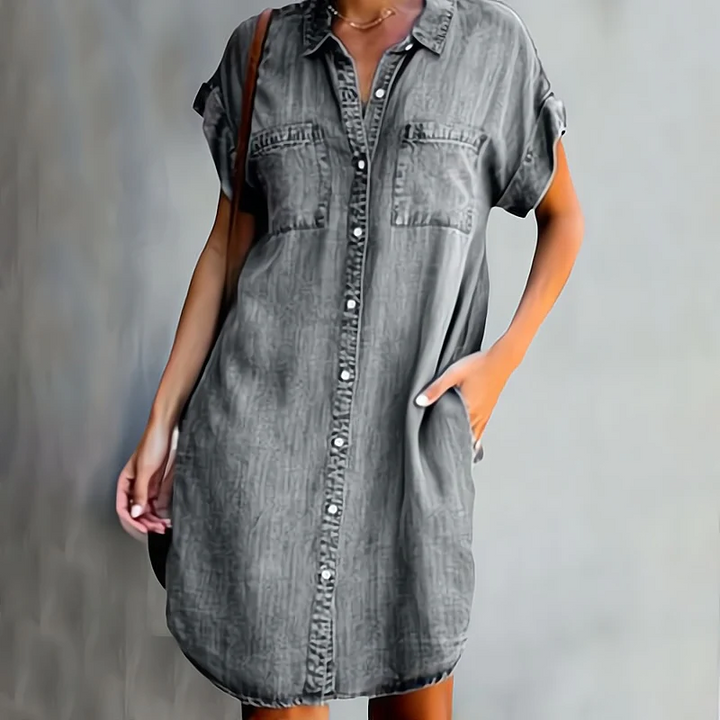 Zoe Lightweight Denim Dress with Belly Coverage