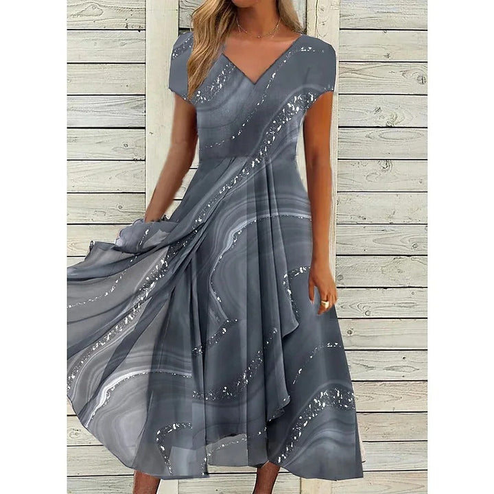 Isha Elegant V-neck Midi Dress