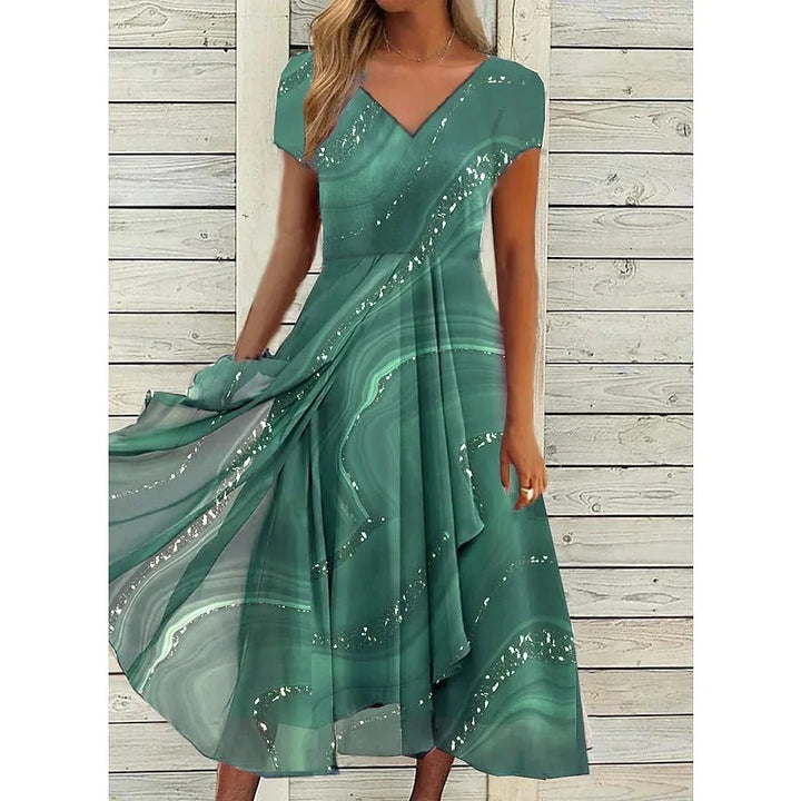 Isha Elegant V-neck Midi Dress