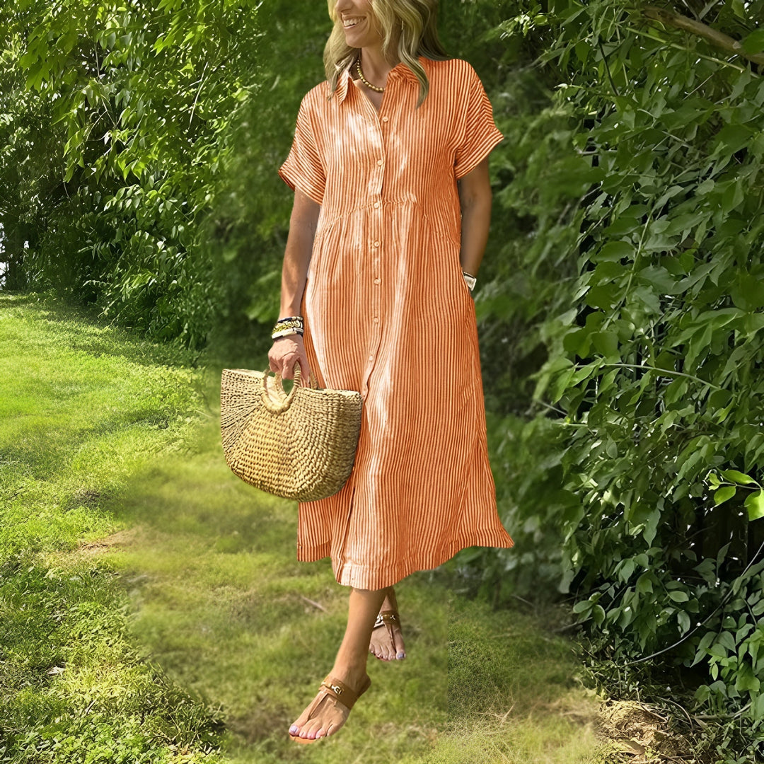 Florine Flattering Striped Shirtdress